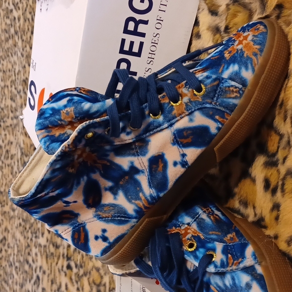 SUPERGA ITALIAN SHOES VELVET BROWN/BLUE SIZE 8.5 WOMENS 7 MENS. - Picture 7 of 9